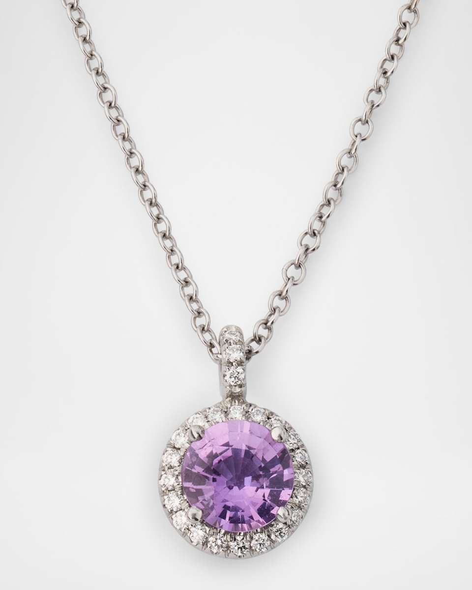 Platinum Pink Sapphire and Diamond Pendant Necklace
